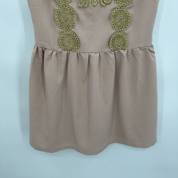 GRIFFLIN Blush Pink Gold Embellish Sleeveless Fit & Flare Mini Dress Size Small - Picture 4 of 7